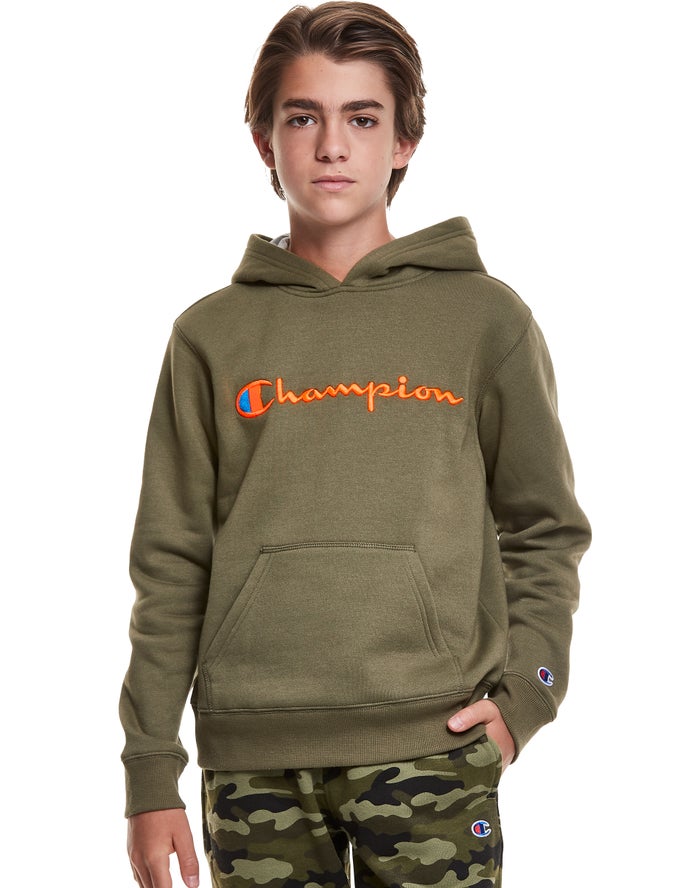 Champion Pige Hættetrøje Olivengrøn - Reverse Weave Embroidered Logo - Danmark XRO-942578